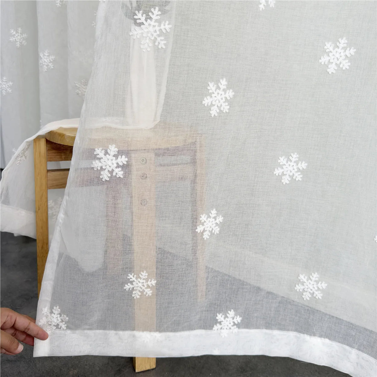 rideau blanc brodé flocons neige transparent moderne maison chambre salon