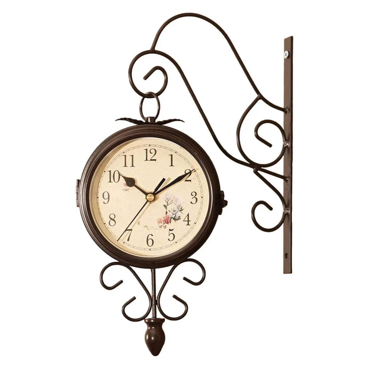 horloge murale double face horaire arabe métal marron rétro vintage decoration mur silencieuse industriel