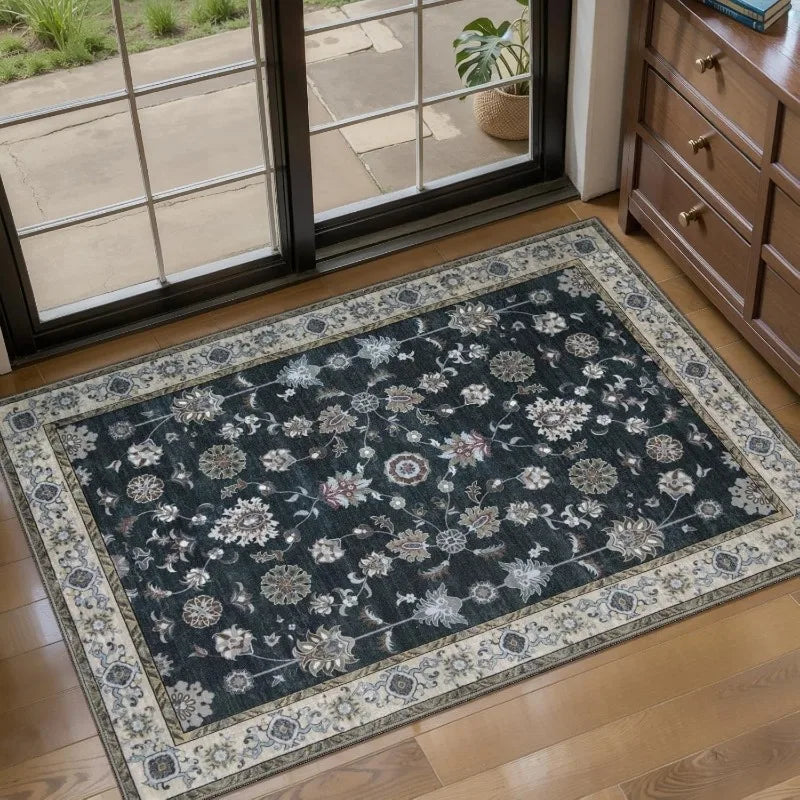 tapis persan floral géométrique moderne gris beige résistant extérieur entrée salon