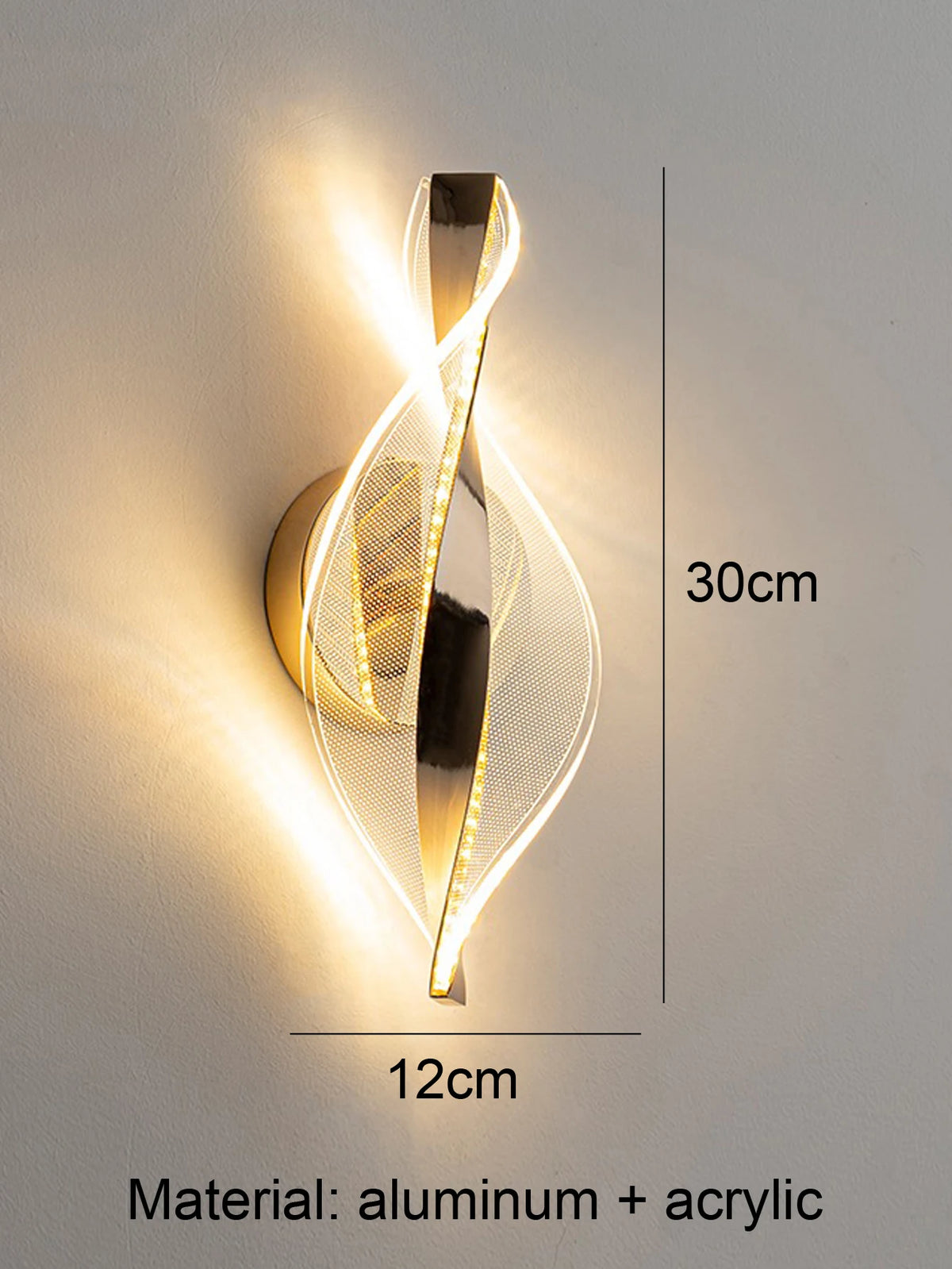 applique murale led moderne or brillante élégante chambre cuisine ondulé éclairage ambiant fixée mur