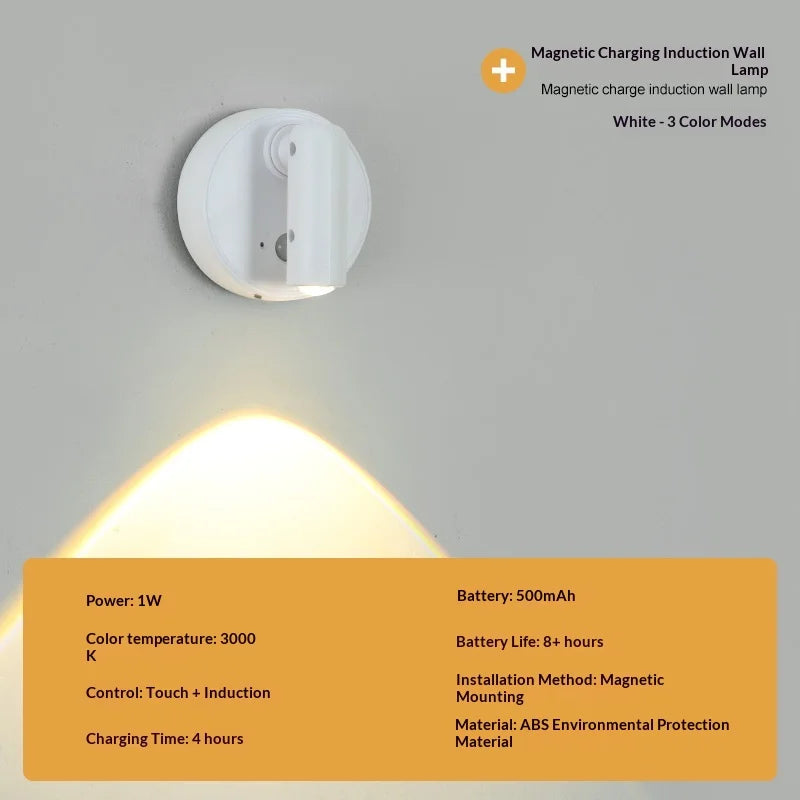 lampe led rechargeable aimantée projecteur mural blanc moderne interrupteur tactile charge usb type chambre