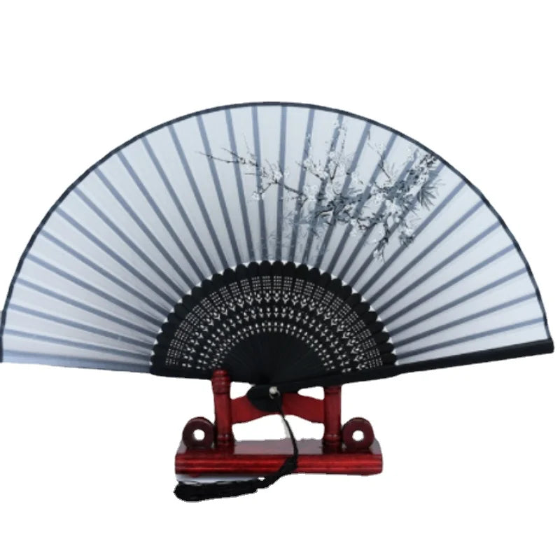 éventail pliant fleurs cerisier papillons art japonais traditionnel tassel couleur bleu rose