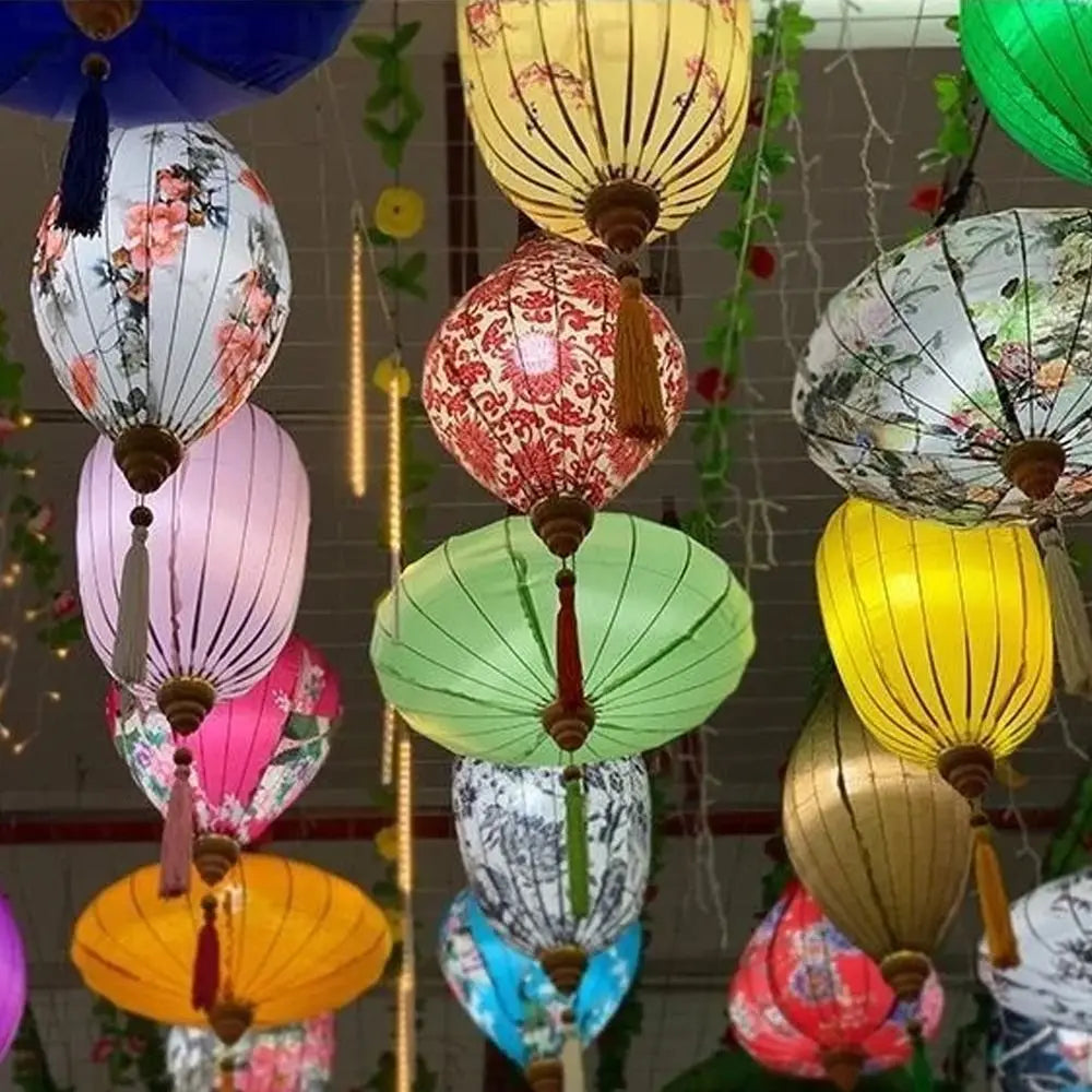 lanternes traditionnelles imprimées florales multicolores blanc rose vert jaune rouge bleu opaques festives