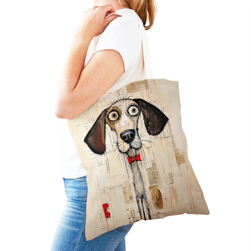 sac main moderne imprimé chien lunettes motifs géométriques couleurs variéesversible