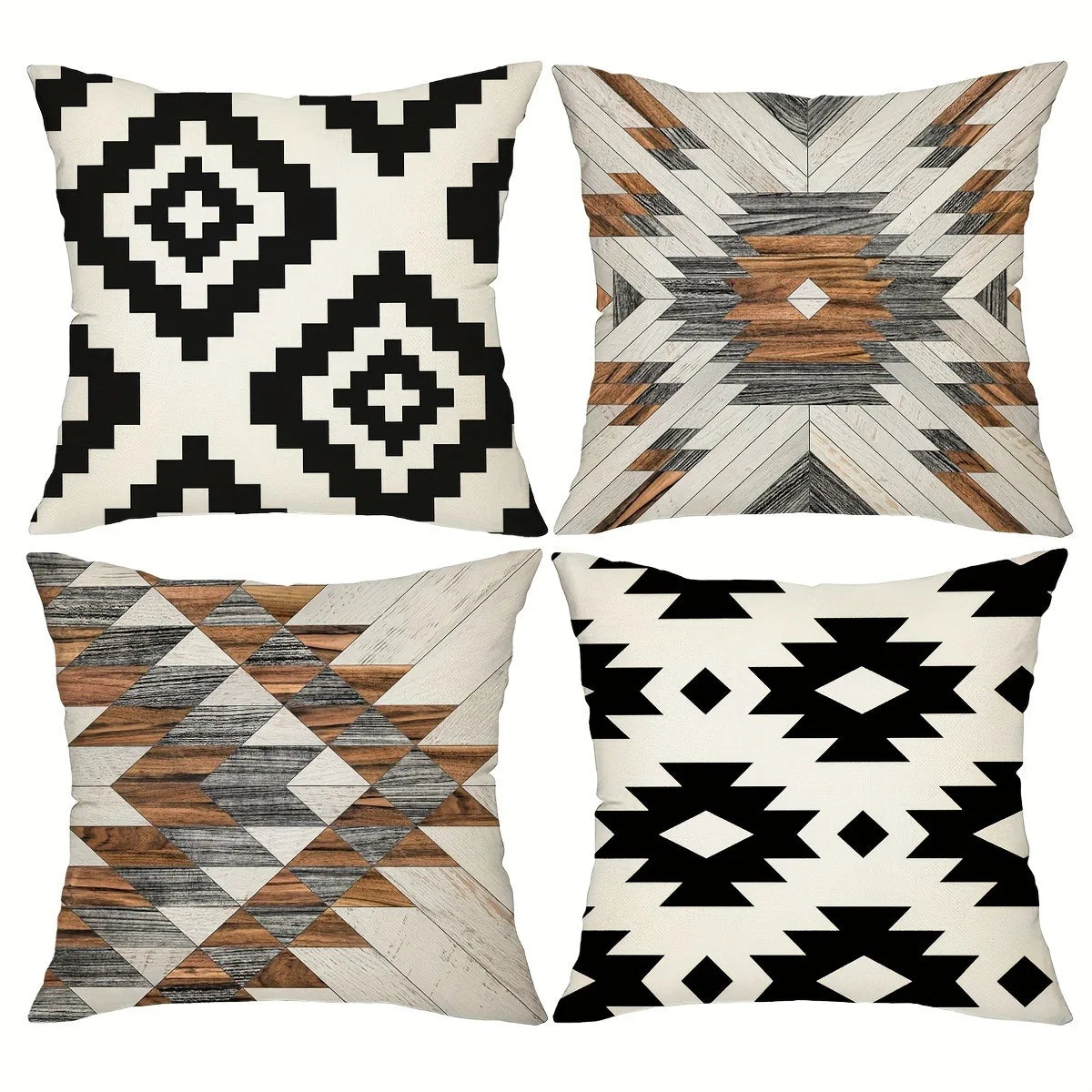 taies d'oreiller géométriques moderne 100% polyester noir blanc marron gris lit opaques moderne