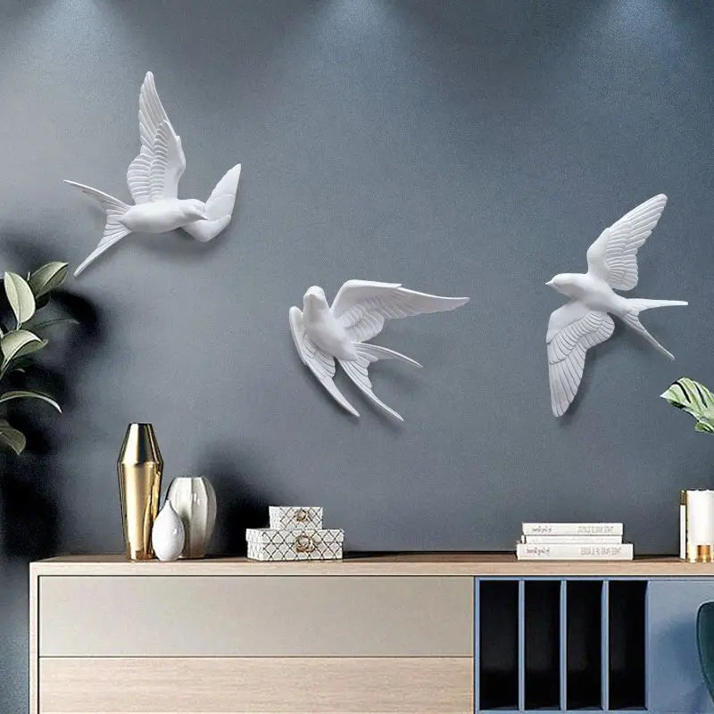 décoration murale oiseaux hirondelles résine blanche moderne minimaliste