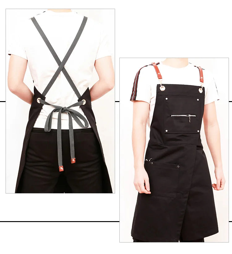 tablier cuisine noir uni classique poches élastiquées ajustement élastique waterproof