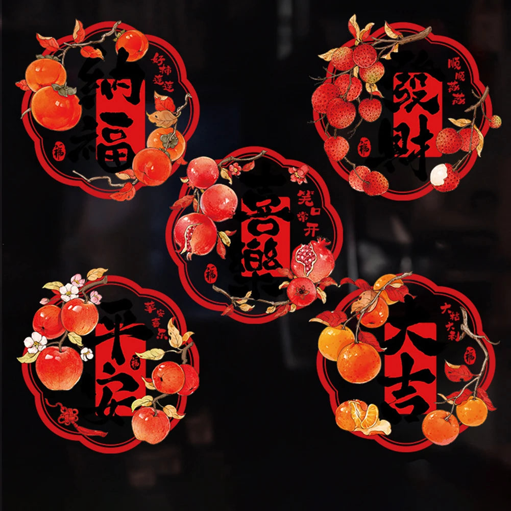 décorations fenêtre autocollants festifs nouveaux ans réutilisables animaux symboles chinois opaque cartoony