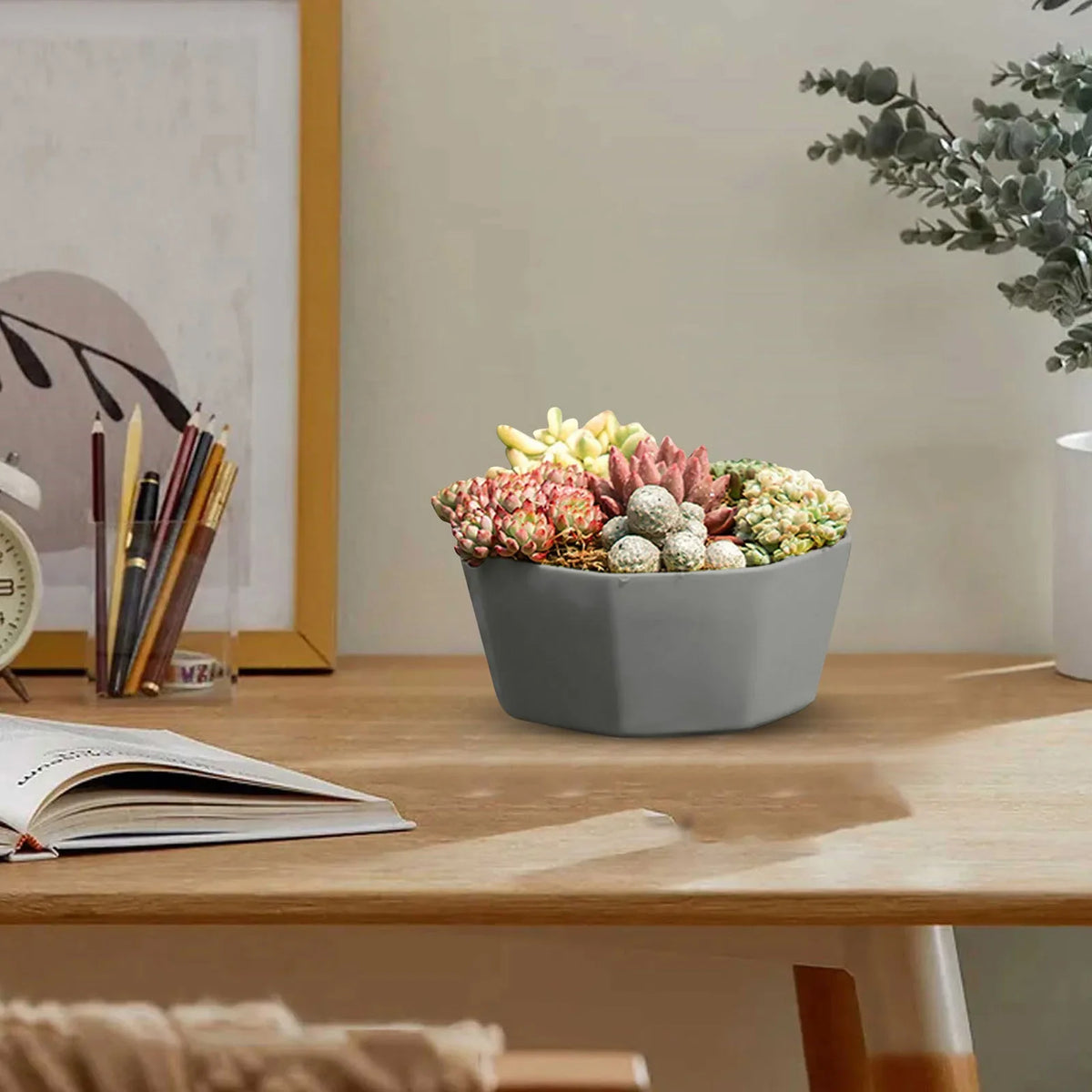 cache pot moderne plastique blanc gris noir jaune hexagonal plante intérieure drainage set pièces