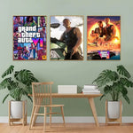 affiche jeu vidéo grand theft auto vi multicolore personnages scènes verte bleue moderne artwork