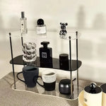 étagère deux niveaux transparente moderne pieds métalliques rangement parfum vaisselle décoratives multifonctionnelle salon