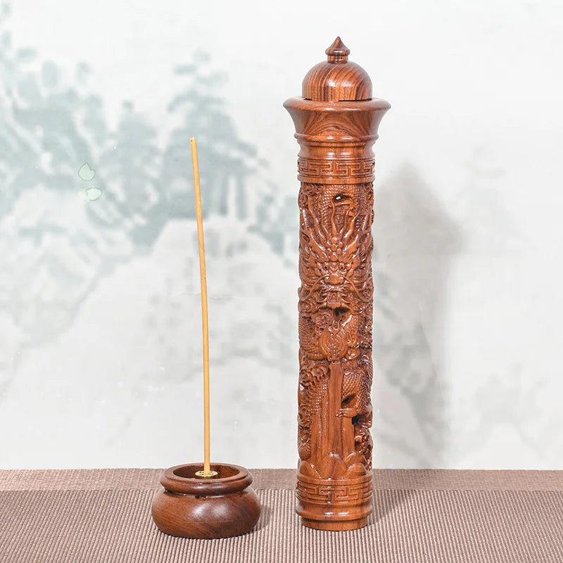 bougie d'encens artisanale sculptée motifs floraux marron clair support encens traditionnel