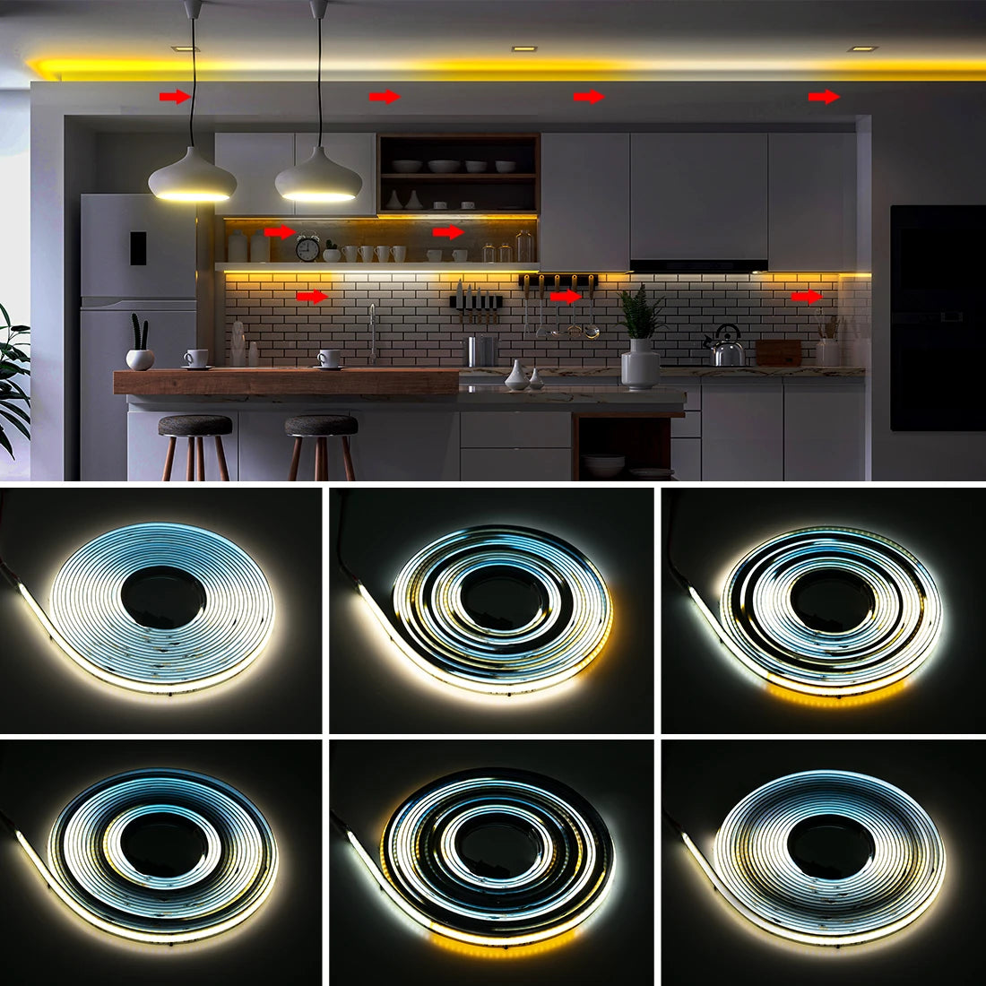 ruban led 576 led 2700k 6500k 24v clips horizontales moderne blanc jaune bleu