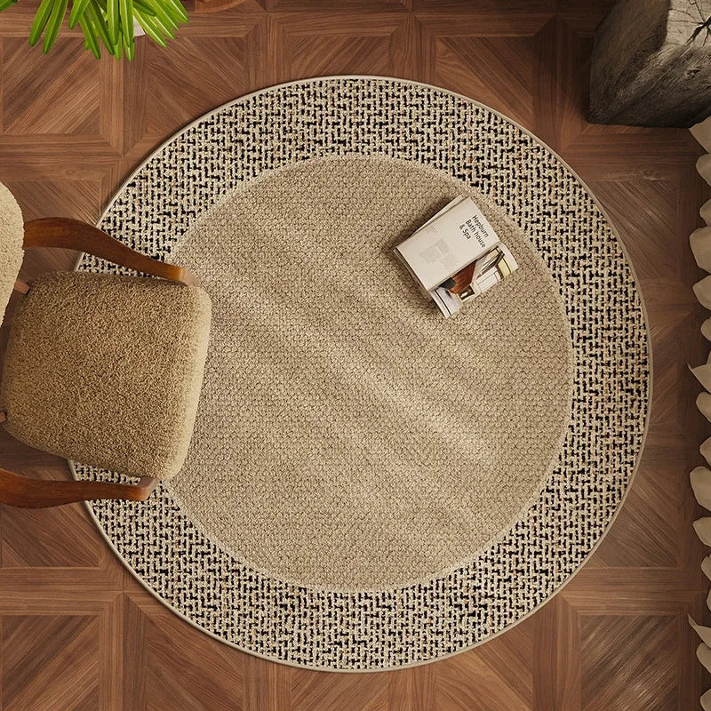 tapis rond moderne géométrique polyester antidérapant 40cm 80cm 120cm beige clair doux salon chambre