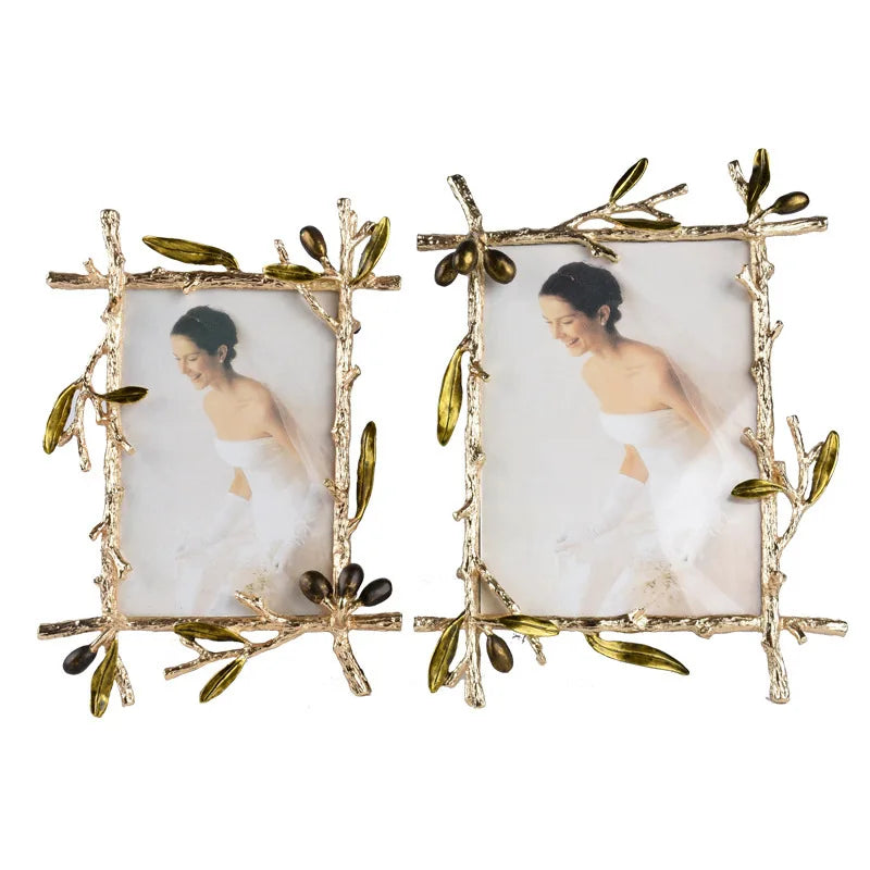cadre photo or olivier feuilles naturel moderne decoration murale branches texturées verte