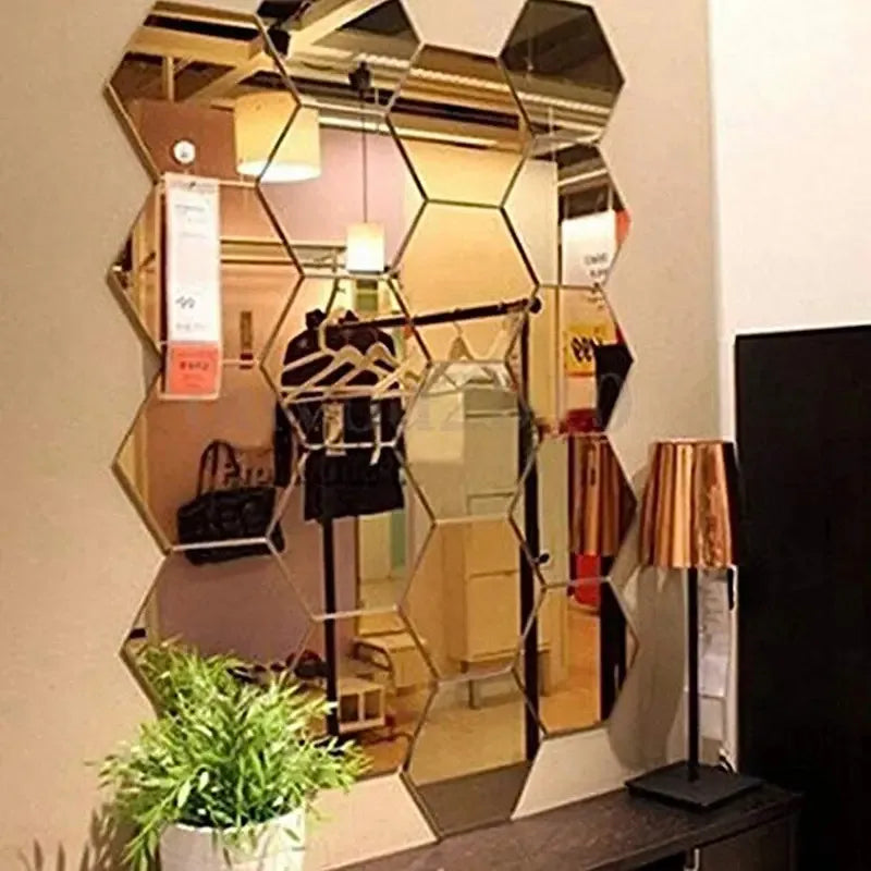 miroirs hexagonnels adhésifs modernes minimalistes noirs blancs 46x40mm 80x70mm 100x85mm
