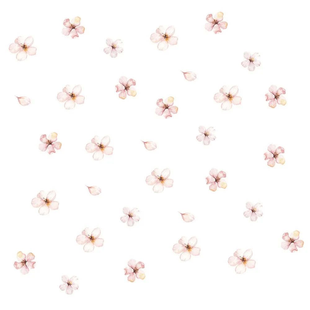 sticker mural fleur adhésif décoration enfantine champêtre minimaliste rose vert bleu jaune violet