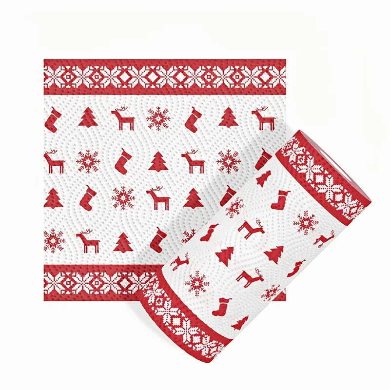 serviettes papier noël rennes flocons sapins festives jetables rouge vert blanc festive
