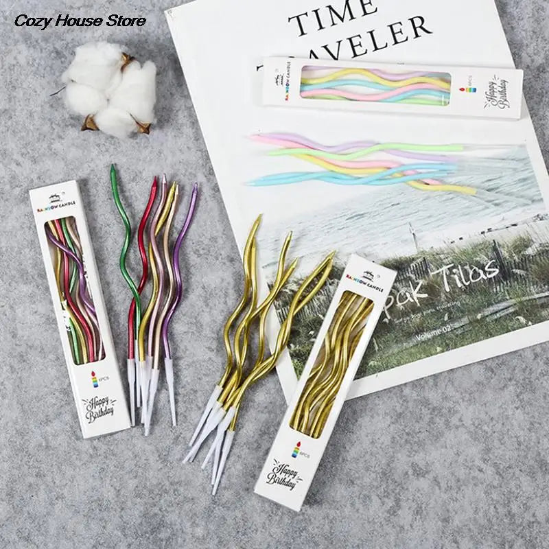 Bougies flexibles multicolores rayures modernes or vert rose violet adhésif festives enfants