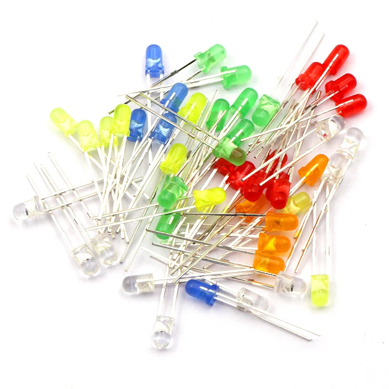 diodes led transparentes vert rouge jaune bleu orange simple utilitaire 20pcs 3couleurs 20pcs 5couleurs