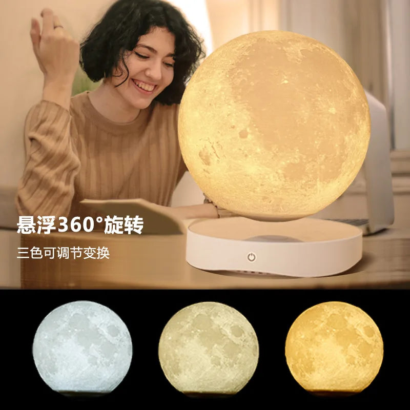 Lampe lune lévitation magnétique allumée