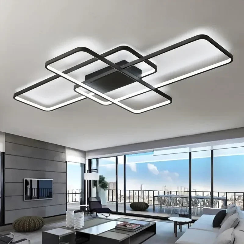 plafonnier moderne minimaliste noir blanc rectangles superposés géométrique opaqué luminaire salon chambre