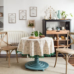 nappe ronde fleur motif floral franges rustique table decoration naturelle vintage chambre mariage