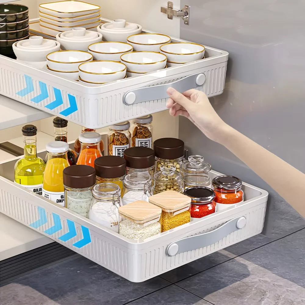 rangement modulaire tiroir blanc rayures horizontales cuillères étiquettes adhésif épices cuisine organizer slidingdrawer