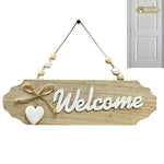 décor maison panneau welcome bois clair rustique lettres relief saisonnier ornement entrée fixe corde