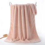 serviette bain rapide absorbante rose bleu rayée lavable tricotée anneléescrição