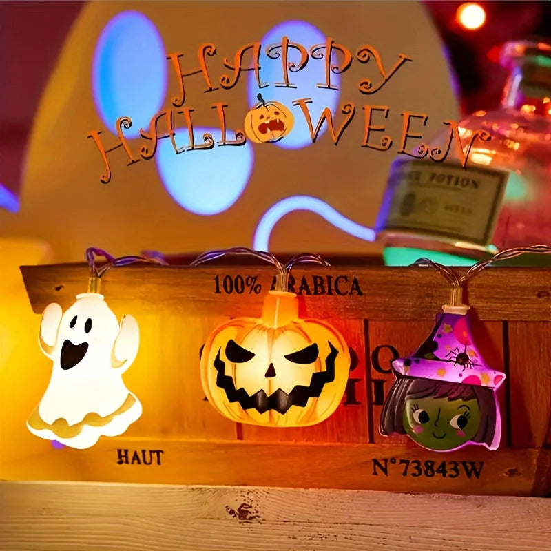 guirlande led halloween citrouille fantômes momies chapeaux sorcière clips orange noir violet