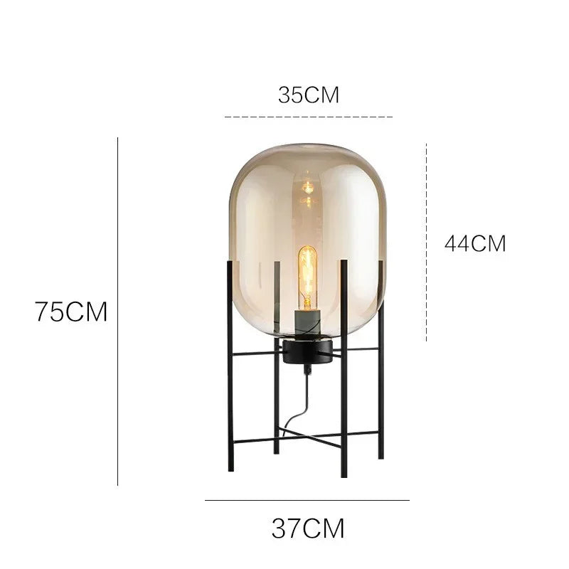 lampe sol moderne transparente ampoule filament noir gris fumé led verre minimaliste