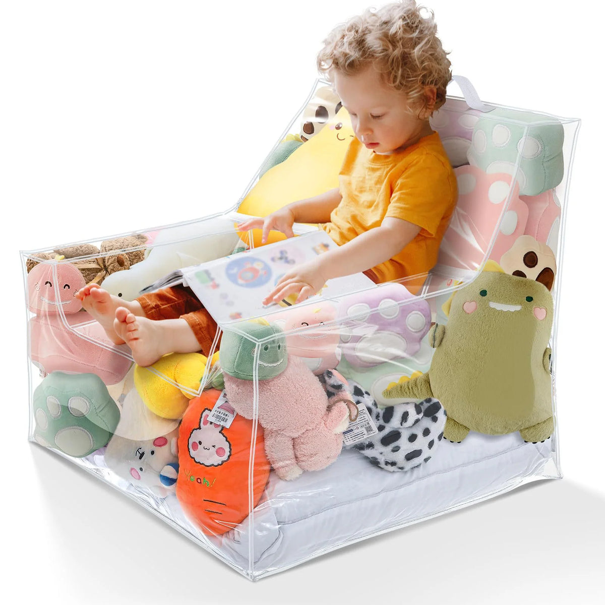 fauteuil rangement transparent moderne poignées robustes fermeture glissière enfant jouets peluches chambre