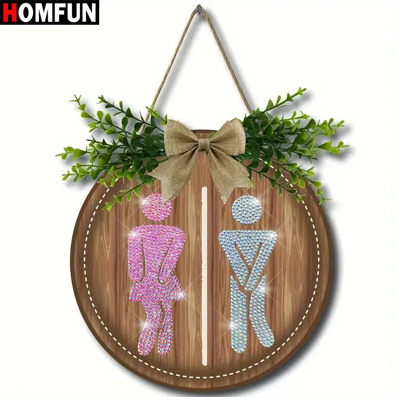 plaque décorative bois naturel rose blanche personnages strass moderne jute feuilles 23x23cm