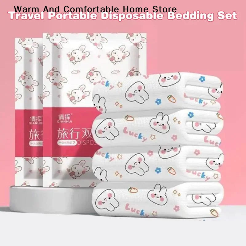 ensemble literie jetable blanc lapins nuages lucky drap plat taies oreiller opaque