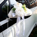 décorations florales voiture mariage roses orchidées rubans satinés rétroviseur bleu rose rouge blanc
