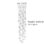 suspension lumineuse moderne transparente cristal ampoules led 200cm haute luminosité