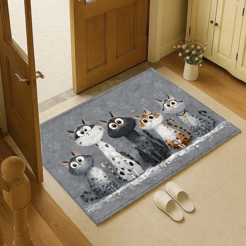 tapis moderne chats gris noir blanc motifs paws texture marbrée résistant wrinkle waterproof fade