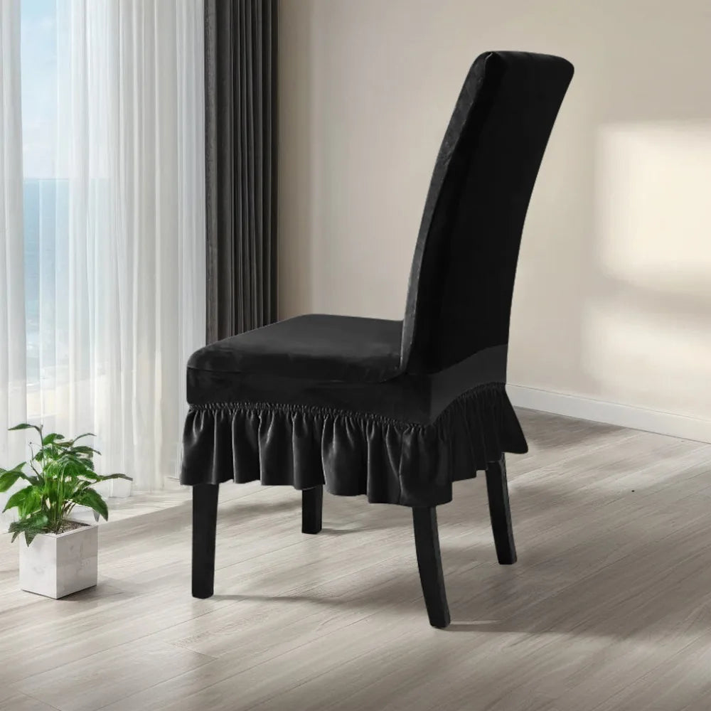 Housse chaise velours coton polyester noir gris classique anti poussière mariage banquete