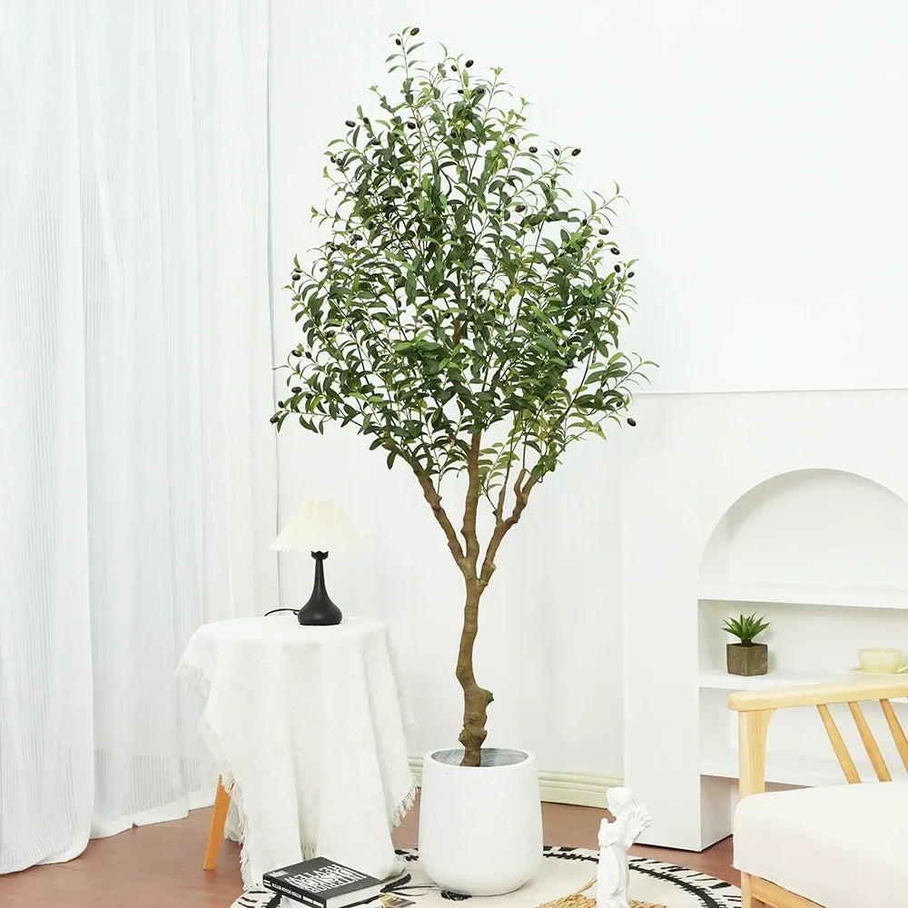 grand arbre artificiel olivier pot vert décoration intérieure salon maison moderne