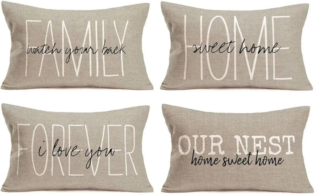 housse coussin décorative moderne lin beige lettres blanches 30x50cm 40x60cm 50x70cm