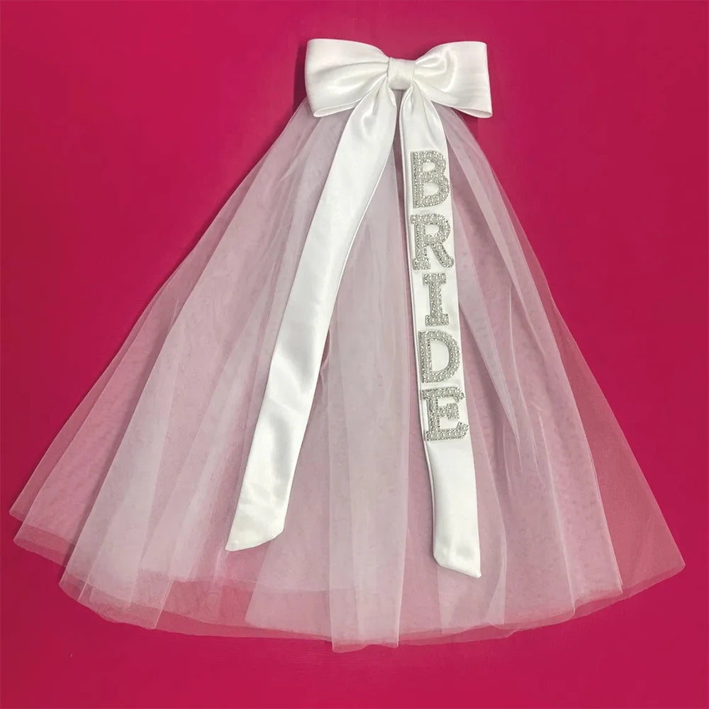 voile mariée tulle satin blanc rose bride to be clip ruban inscription mariage festive
