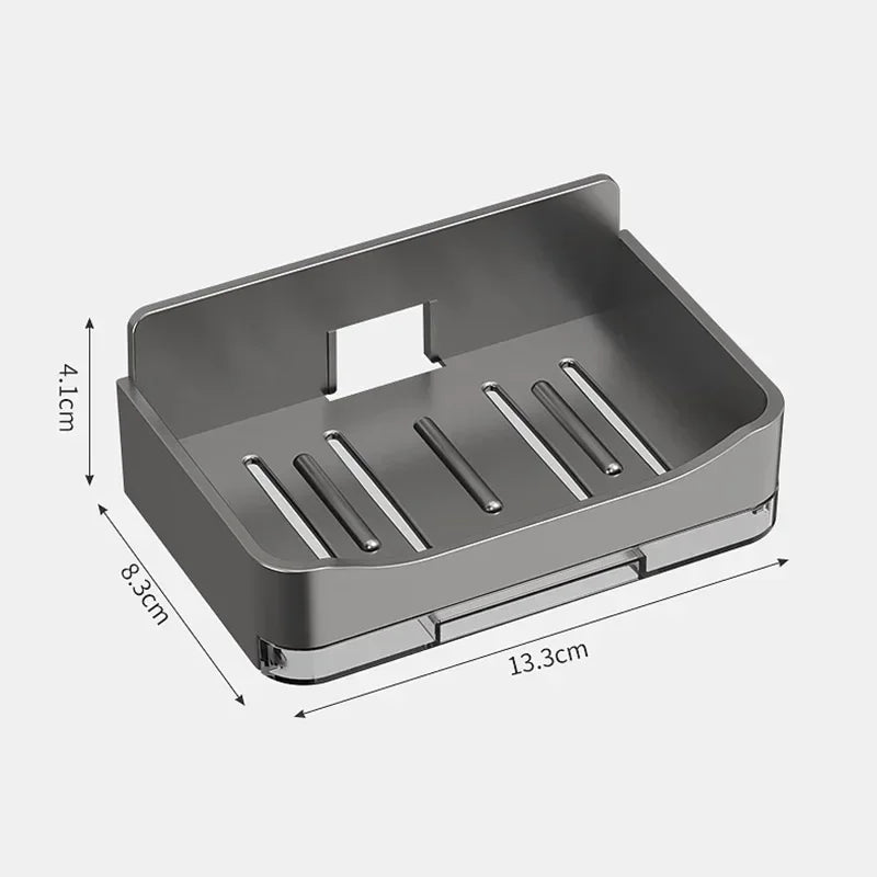 porte savon mural adhésif gris moderne double drainage salle bains organisateur plastique