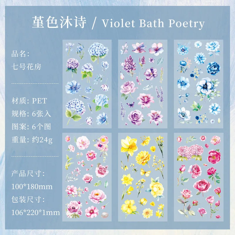 Stickers feuilles fleurs papillons motifs floraux illustration art floral adhésif vert jaune rose bleu