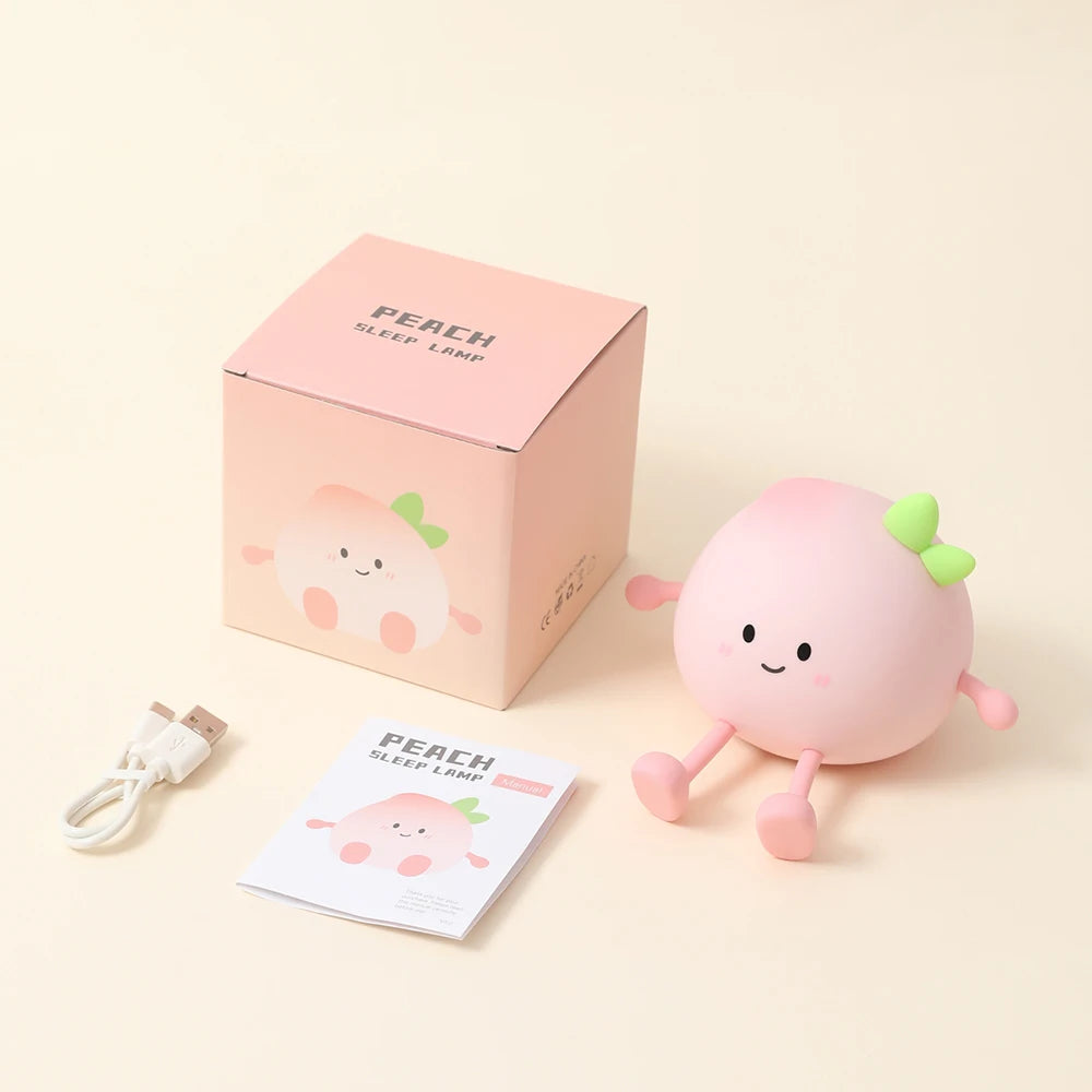 lampe nuit enfant rechargeable usb led souriante dessin animé rose clair joues rouges feuilles
