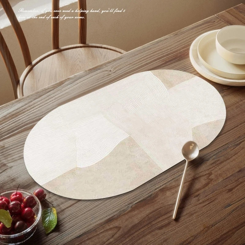 serviette table rectangulaire beige clair relief lignes blanches moderne cuisine décoration maison classique