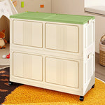 rangement mobile pliable rectangle moderne couleur beige vert orange lignes verticales roulettes tapis sol
