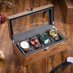 boîte montres 10 slots bois marron velours gris verre transparent classique clips verrouillage