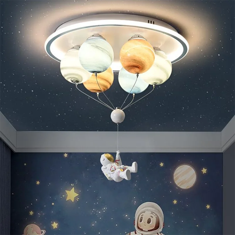 lampe moderne planètes astronaute couleur blanc bleu orange vert