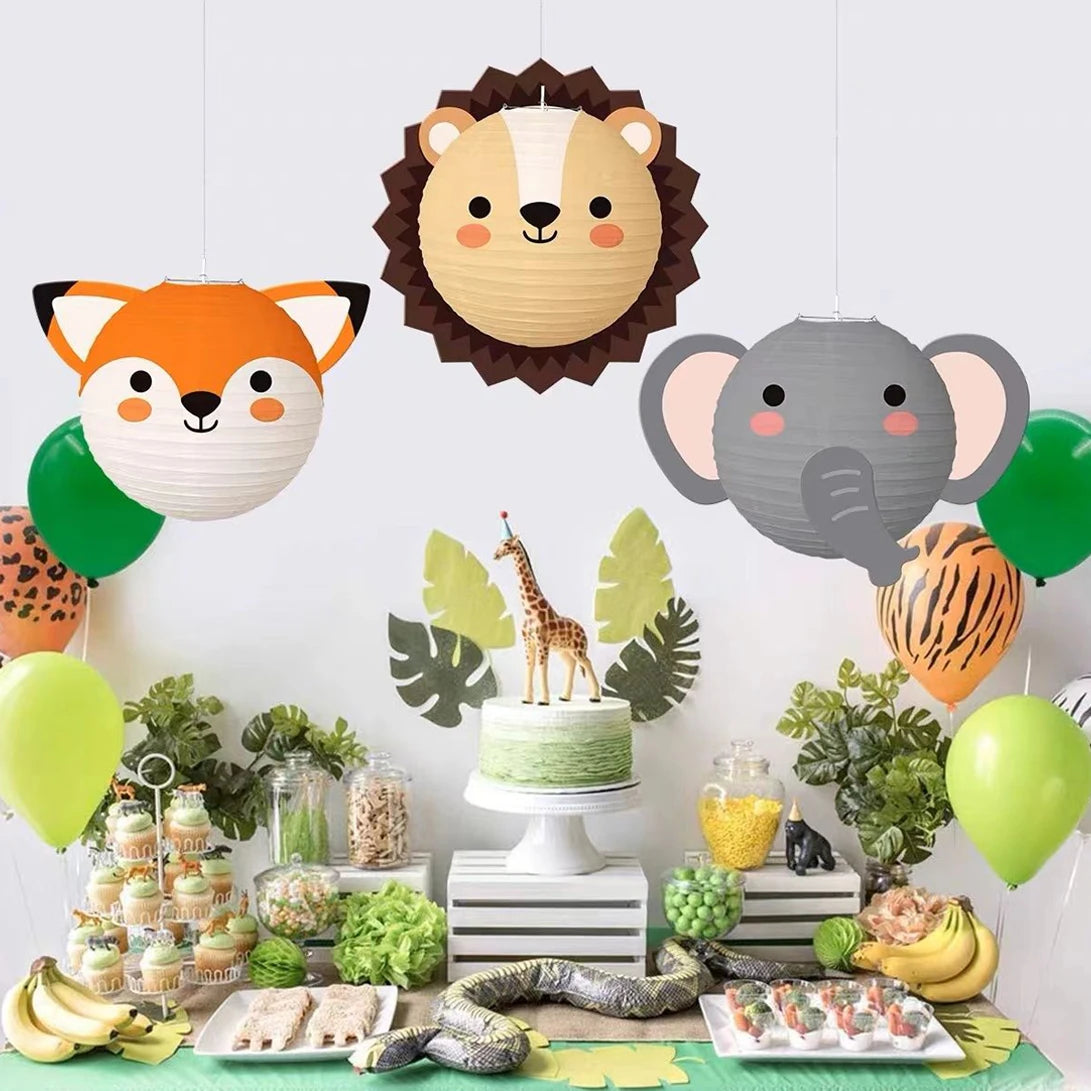lanternes papier animaux dessin animé ours tigre panda cochon enfant carte blanche opaque suspendues